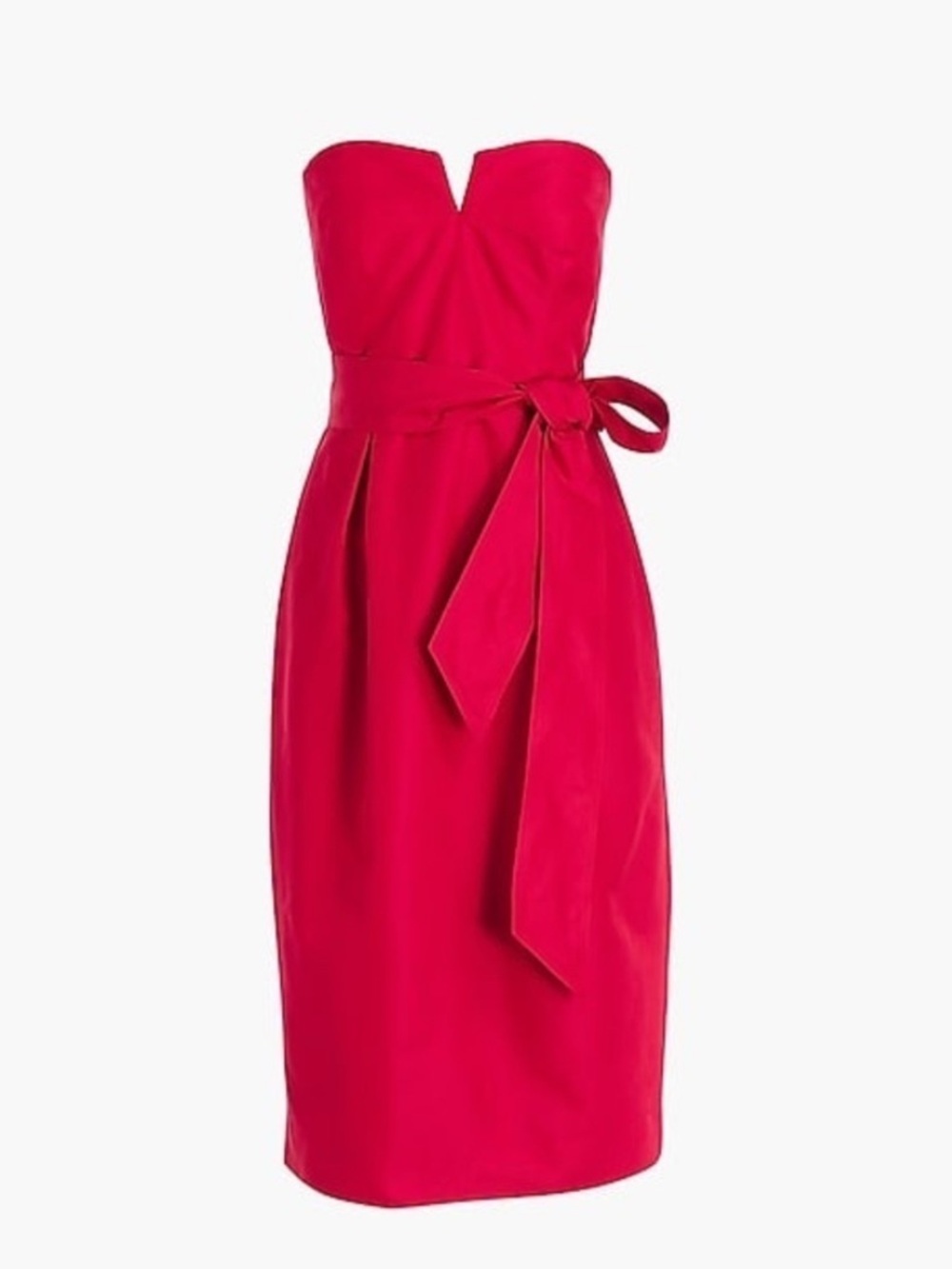 J. Crew Cherry Red Strapless Tie Bow Waist Sheath Cotton Silk Dress NWT Sz 4 P